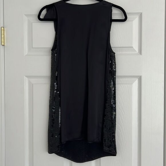 THREAL social 100% silk outgoing top black sequins bows Sz 2 - Picture 6 of 11